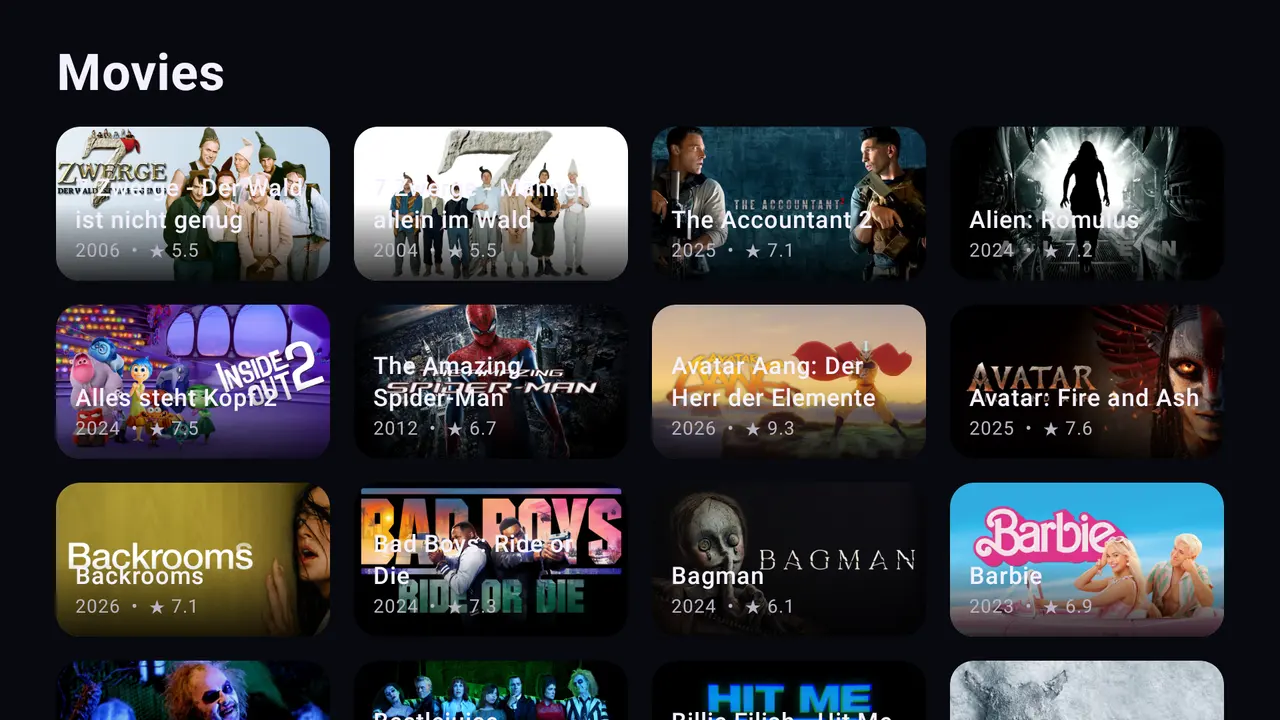 Jellystack Android TV movie library grid