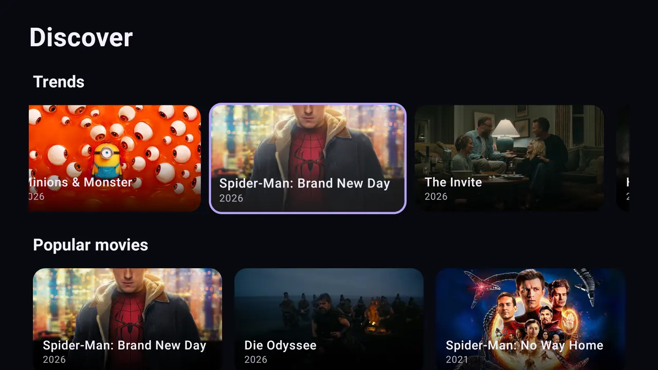 Jellystack Android TV Seerr discovery screen